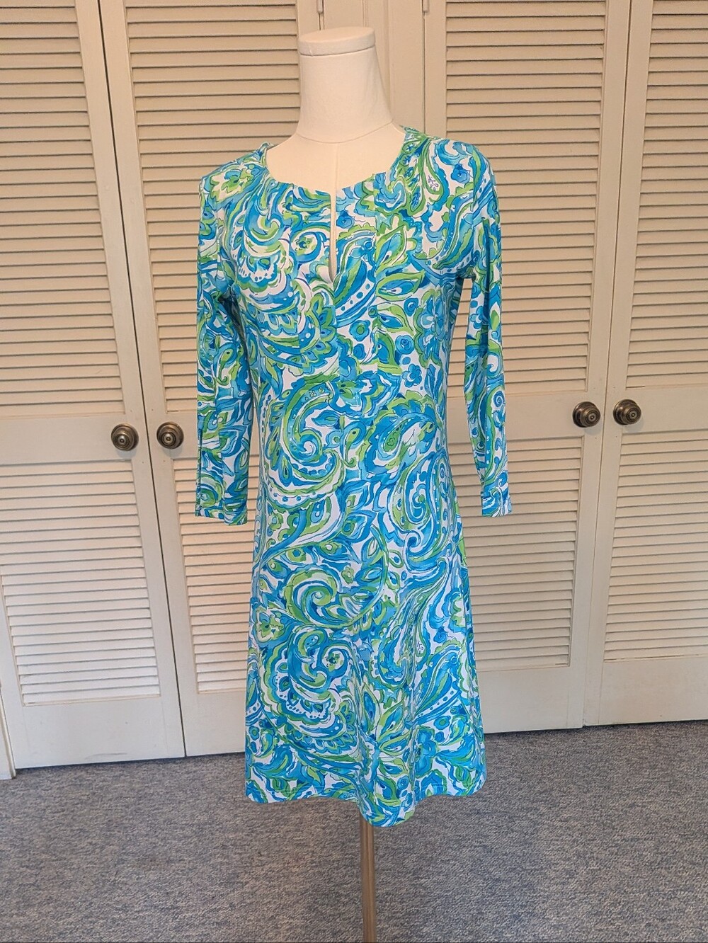 Blue & Green Swirl Shift Dress by Barbara Gerwit